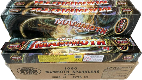 Bulk case of 160 packs of 18 inch Mammoth Sparklers by Galactic Fireworks