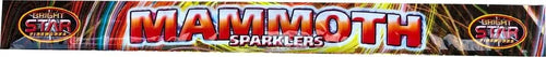 Bright Star 18" Mammoth Sparklers packaging with bold red lettering and colorful light streaks, ideal for party celebrations.