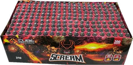 200 Shot Scream Missile cake firework by Cube Fireworks