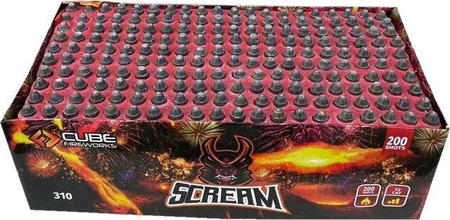 200 Shot Scream Missile cake firework by Cube Fireworks