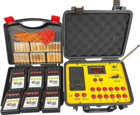 24 Cue Pro Firing System with wireless remote transmitter and 6 receivers