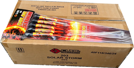 24x Solar Storm trade case of 24 F2 rocket packs by Cube Fireworks