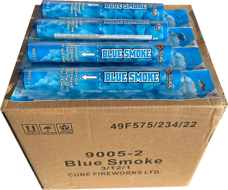 36x Blue Handheld Smoke Grenade case (Cube Fireworks), bulk pack for photographers, events and paintball
