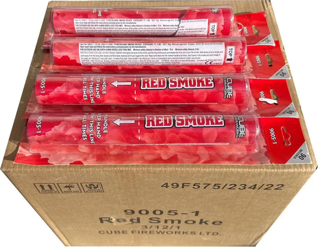 36x Red Handheld Smoke Grenade case (Cube Fireworks), bulk pack for photographers, events and paintball