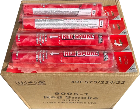 36x Red Handheld Smoke Grenade case (Cube Fireworks), bulk pack for photographers, events and paintball