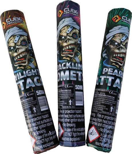 Attack Candles triple pack — three 56-shot candle barrages by Cube Fireworks