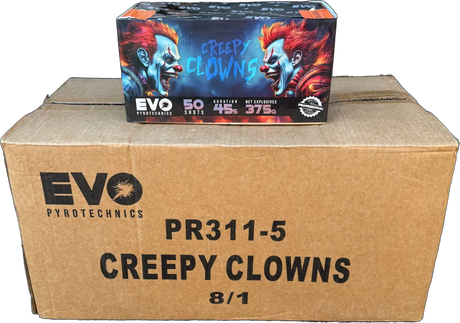 8x Creepy Clowns trade case of eight F2 cakes by Evo Fireworks