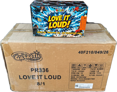 8x Love It Loud trade case of eight F2 cakes by Galactic Fireworks