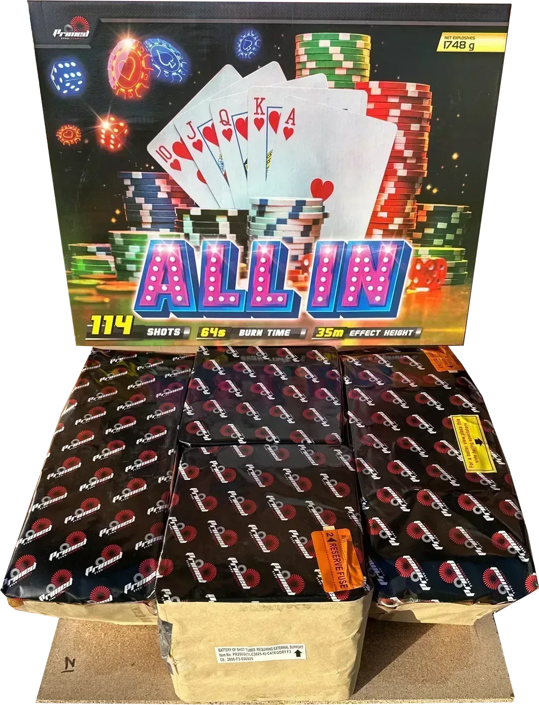 All In 114-shot compound firework by Primed Pyrotechnics