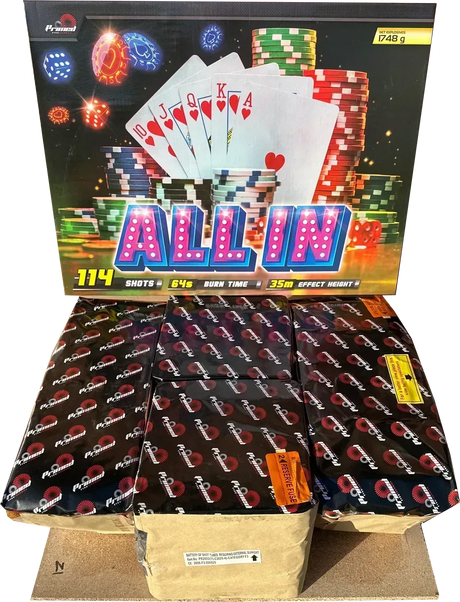 All In 114-shot compound firework by Primed Pyrotechnics