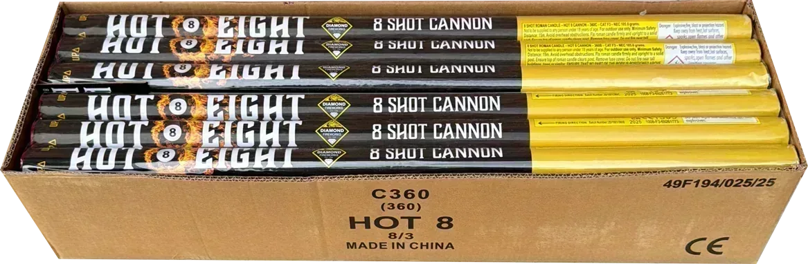 Case of Hot Eight Candle fireworks - bulk buy roman candles