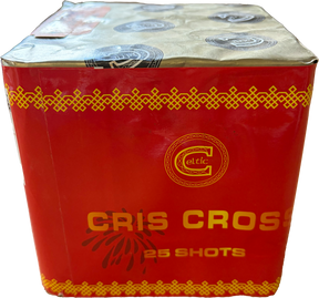 Cris Cross 25-shot low-noise F2 cake firework by Celtic