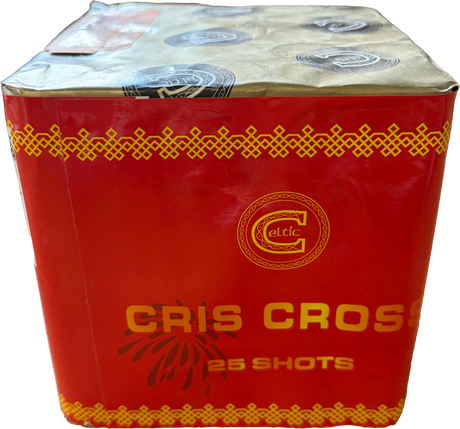 Cris Cross 25-shot low-noise F2 cake firework by Celtic