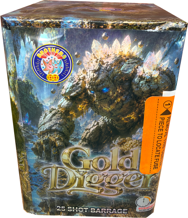 Gold Digger 25-shot cake firework by Brothers Pyrotechnics