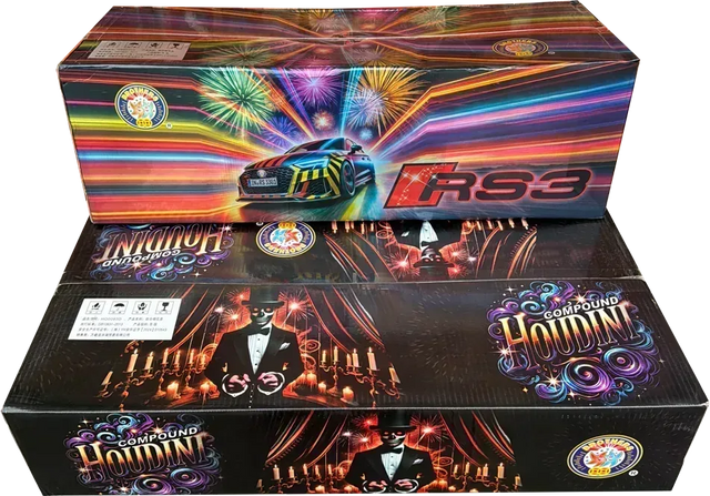 RS3 and Houdini compound fireworks twin pack by Brothers Pyrotechnics.