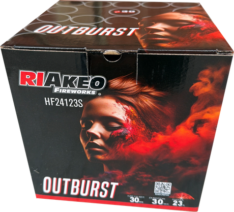 Outburst 23-shot fanned F2 cake firework by Riakeo
