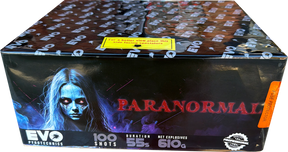 Paranormal 100-shot fanned F2 cake firework by Evo Fireworks