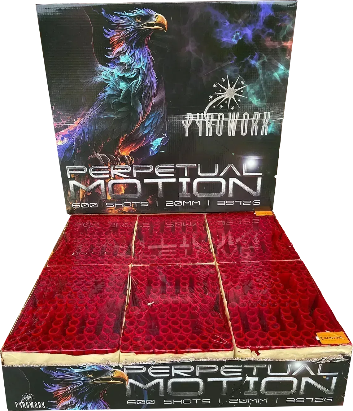 Perpetual Motion firework, product packaging