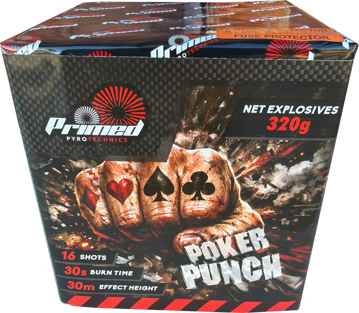 Poker Punch 16-shot F2 cake firework by Primed Pyrotechnics