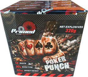 Poker Punch 16-shot F2 cake firework by Primed Pyrotechnics