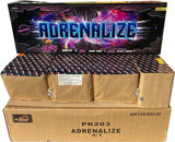 Adrenalize 164-shot fanned F3 compound firework by Primed Pyrotechnics