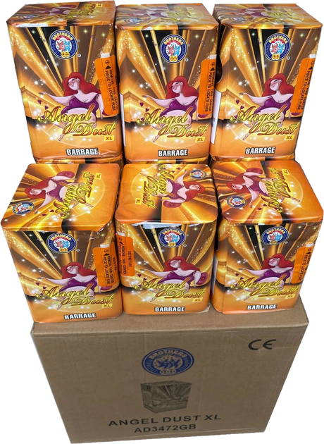 Angel Dust XL 12-case deal by Brothers Pyrotechnics - 16-shot cakes with golden horsetail effects