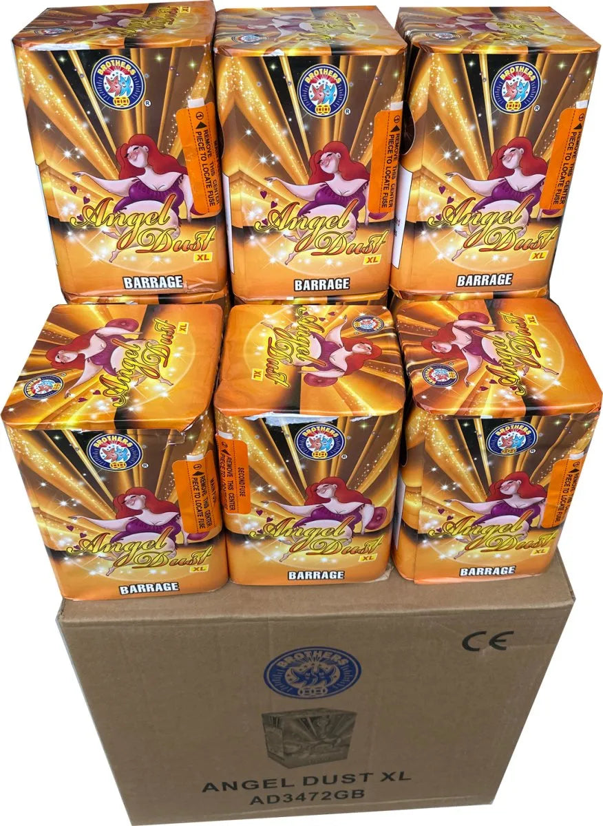 Angel Dust XL 12-case deal by Brothers Pyrotechnics - 16-shot cakes with golden horsetail effects