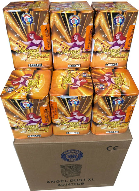 Angel Dust XL 12-case deal by Brothers Pyrotechnics - 16-shot cakes with golden horsetail effects