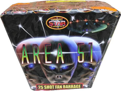 Area 51 25-shot fanned F2 cake firework by Bright Star
