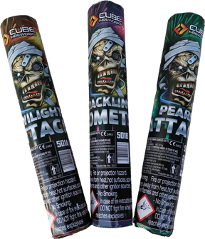 Attack Candles triple pack, three 56-shot candle barrages by Cube Fireworks
