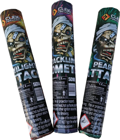 Attack Candles triple pack, three 56-shot candle barrages by Cube Fireworks