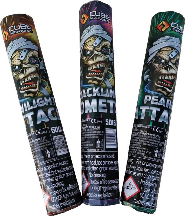 Attack Candles triple pack, three 56-shot candle barrages by Cube Fireworks