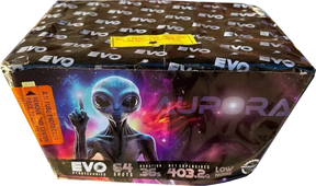 Aurora 64-shot fanned low-noise F3 cake firework by Evo Fireworks