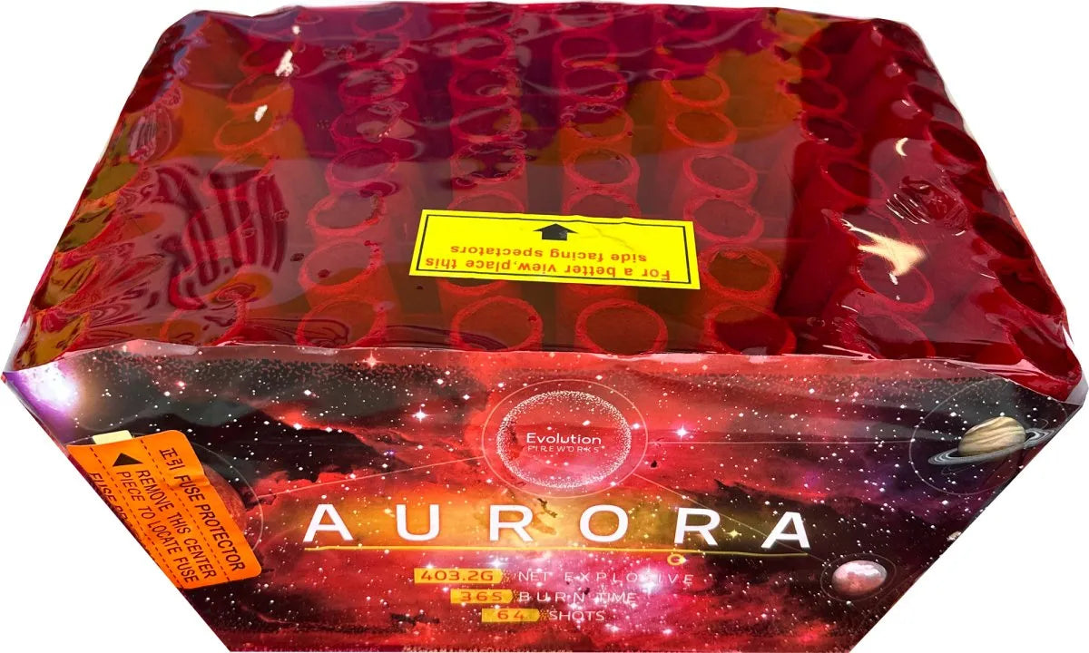 Aurora firework packaging by Evolution Fireworks