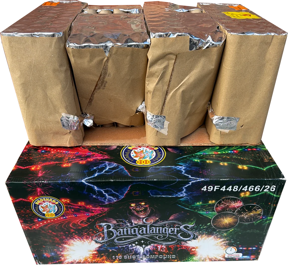 Bangalangars 110-shot fanned compound firework by Brothers Pyrotechnics
