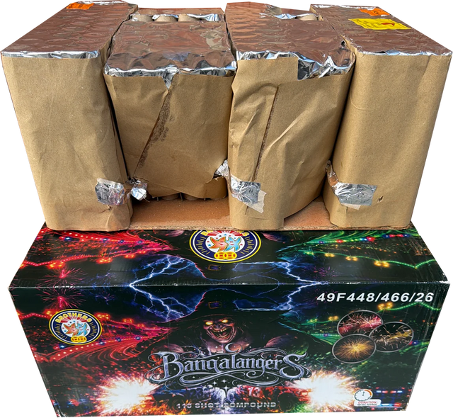 Bangalangars 110-shot fanned compound firework by Brothers Pyrotechnics