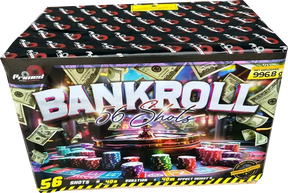 Bankroll 56-shot firework cake by Primed Pyrotechnics