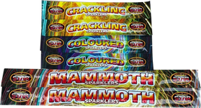 Bargain Sparkler Pack containing mammoth, crackling, and coloured sparklers