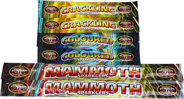 Bargain Sparkler Pack containing mammoth, crackling, and coloured sparklers