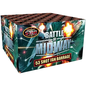 Battle Of Midway 53-shot fanned F2 cake firework by Bright Star