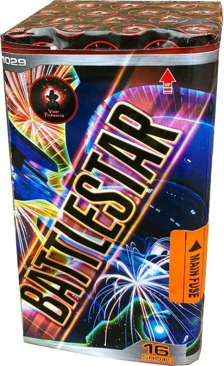 Battlestar 16-shot F2 cake firework by Viper Fireworks