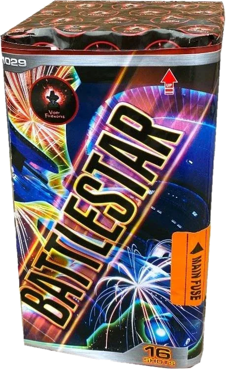 Battlestar 16-shot F2 cake firework by Viper Fireworks