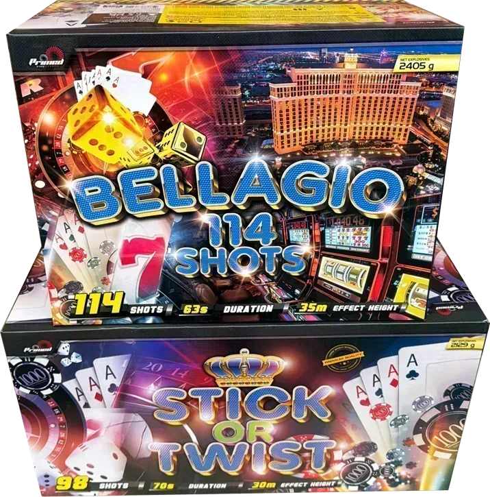 Bellagio and Stick Or Twist compound firework double deal by Primed Pyrotechnics