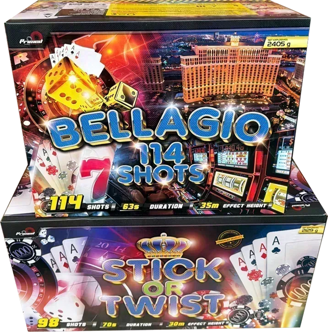 Bellagio and Stick Or Twist compound firework double deal by Primed Pyrotechnics