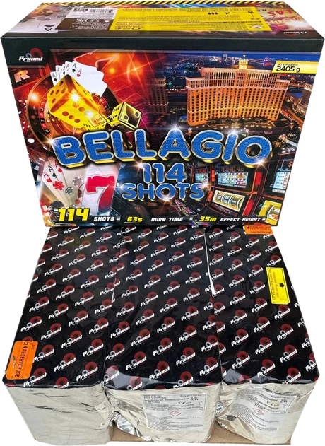 Bellagio 114-shot fanned F3 compound firework by Primed Pyrotechnics