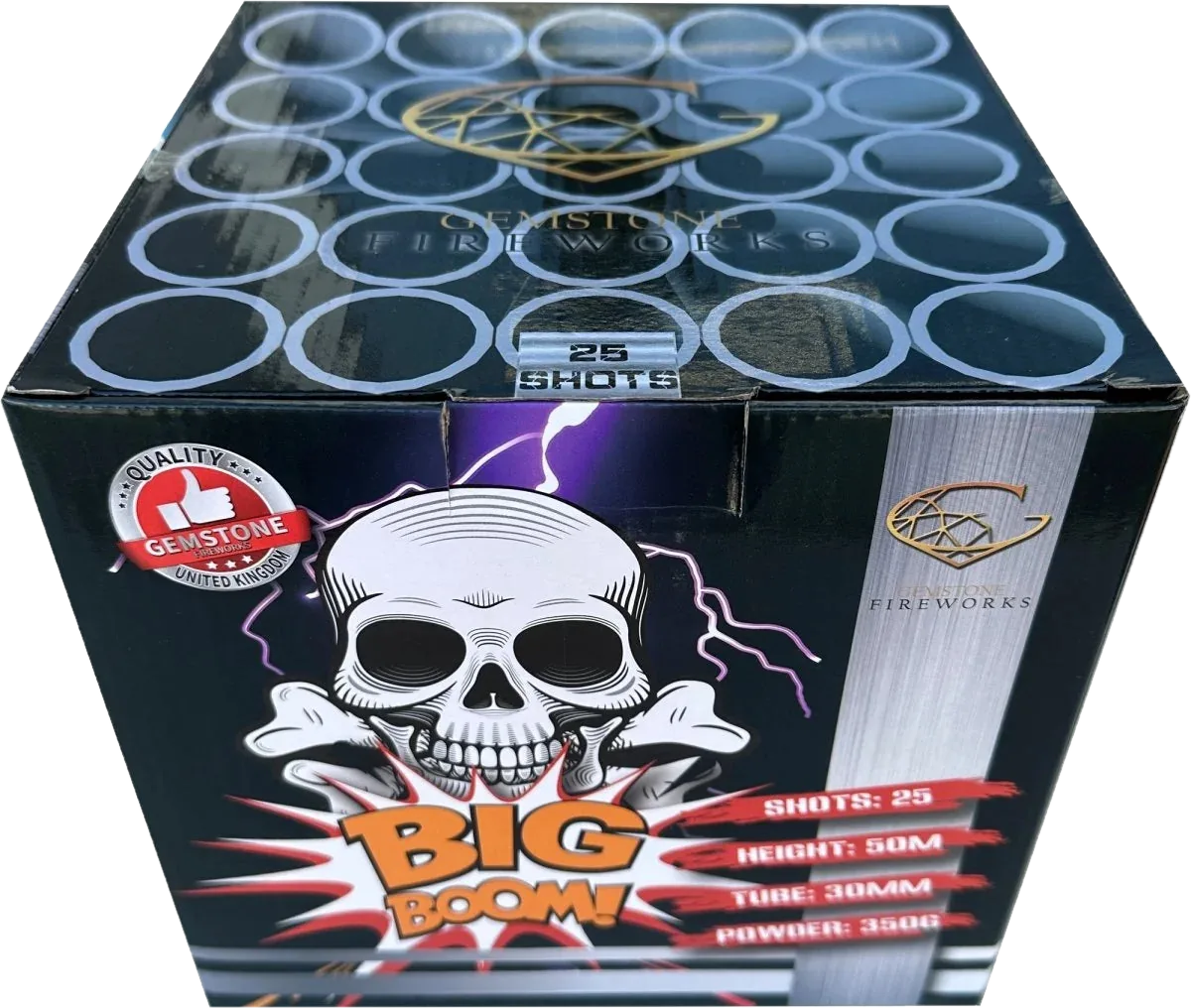 Big Boom 25-shot F3 titanium salute cake firework by Gemstone