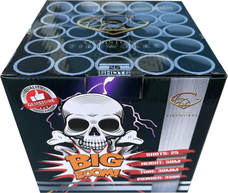 Big Boom 25-shot F3 titanium salute cake firework by Gemstone