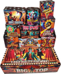 Big Top 9-cake firework display pack by Primed Pyrotechnics for Galactic Fireworks, showing all cakes laid out