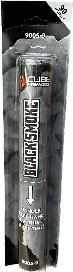 Black Handheld Smoke Grenade by Cube Fireworks, black wire-pull smoke for airsoft, paintball and film stunts, around 60 seconds