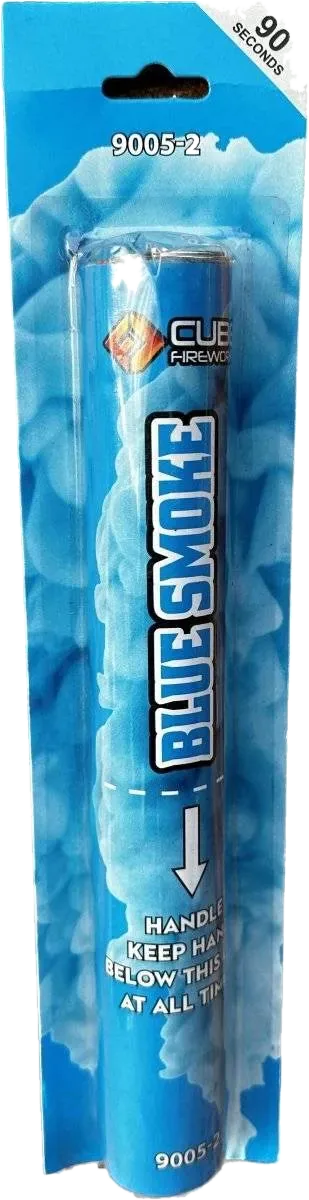 Blue Handheld Smoke Grenade by Cube Fireworks, sky-blue wire-pull smoke, 60–90 seconds
